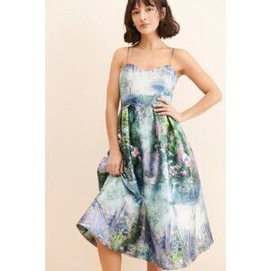 ML Monique Lhuillier Countryside Garden Midi Dress Womens 10 Metallic Cocktail